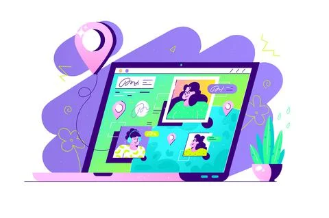 Online video call between, discussion remotely Stock Illustration