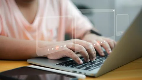 Online Video Call Communication Concept on Laptop Computer Stock Photos