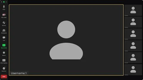 Online video call interface template with user icon. User web video call window Illustrazione stock