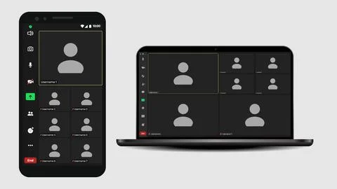 Online video call interface template with user icon. Video calls window overlay Stock Illustration
