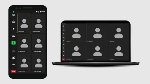 Online video call interface template with user icon. Video calls window overlay Stock Illustration