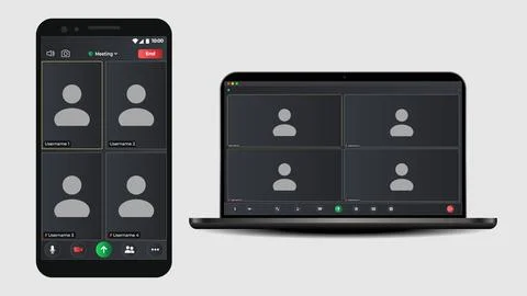 Online video call interface template with user icon. User web video call window Illustrazione stock
