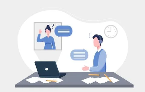 Online video call with tech support agent. Vector illustration Stock Illustration