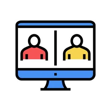 Online video calling computer screen color icon vector illustration Illustrazione stock