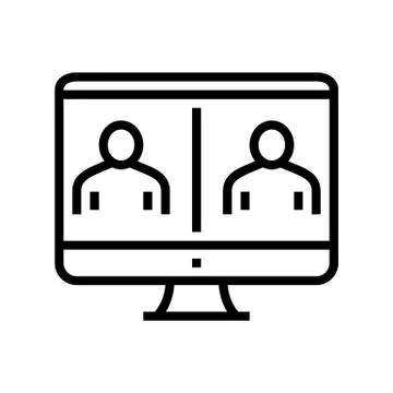 Online video calling computer screen line icon vector illustration Stock Illustration