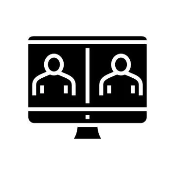 Online video calling computer screen glyph icon vector illustration Stock Illustration