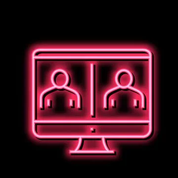 Online video calling computer screen neon glow icon illustration Stock Illustration