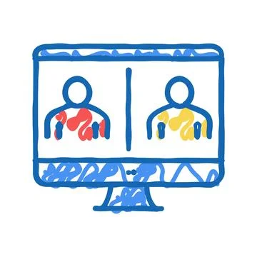 Online video calling computer screen icon doodle illustration Stock Illustration