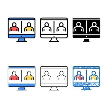 Online video calling computer screen multipack color icon vector 스톡 일러스트