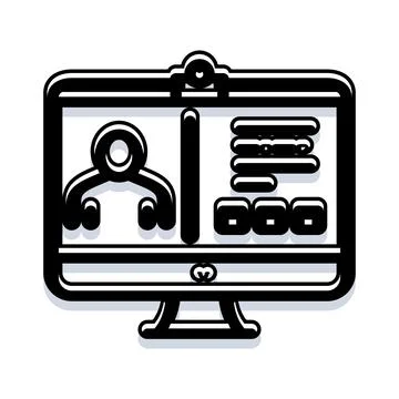 Online video calling interface on desktop monitor Illustrazione stock