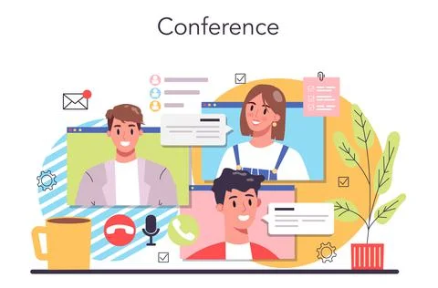 Online video conference concept. Brainstorming or negotiating process Stock Illustration