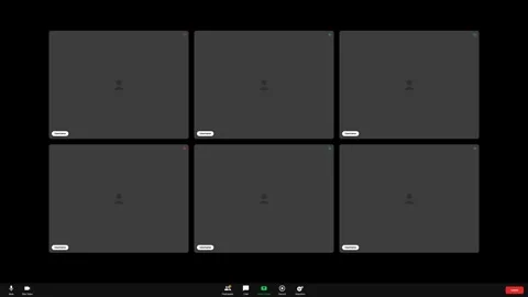 Online video conference interface grid with six tiles. 4K Video Stock Footage 340304422