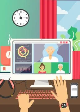 Online video conference technology, vector flat illustration Stock Illustration