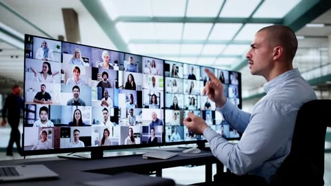 Online Video Conference Webinar On Computer Stock Footage 296931416