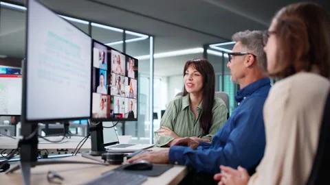 Online Video Conference Webinar On Computer Stock Footage 318309490