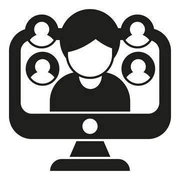 Online video conferencing call on computer monitor icon 스톡 일러스트