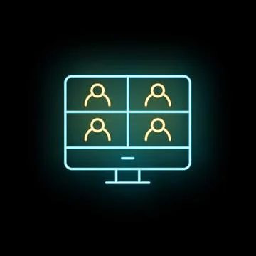 Online video conferencing call with multiple participants neon sign Stock Illustration