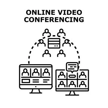 Online video conferencing connecting remote team members digitally Stock Illustration