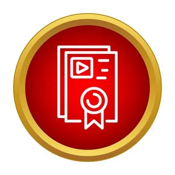 Online video course certificate awarding completion icon Stock Illustration