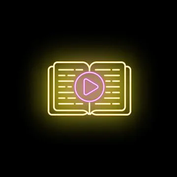 Online video course learning with neon book icon 库存插图