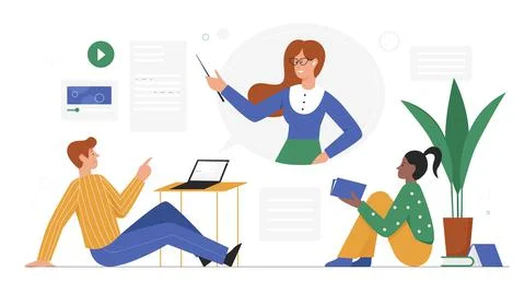 Online video lecture, distance learning course or conference, teacher teaching Stock Illustration
