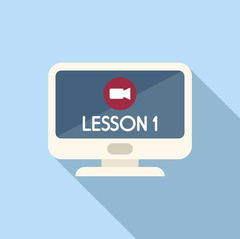 Online video lesson icon flat vector. Study book Stock Illustration