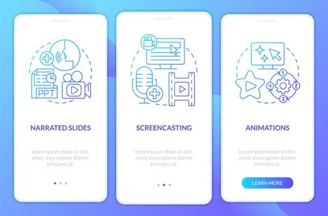 Online video methods blue gradient onboarding mobile app screen Ilustración de archivo