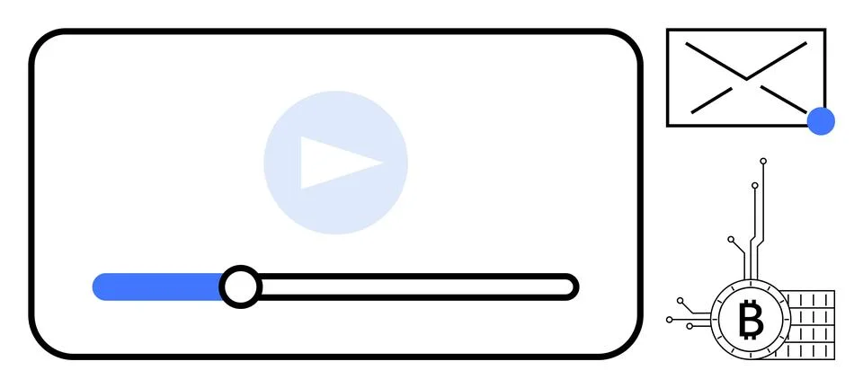 Online Video Player Interface with Bitcoin Technology and Email Notificatio.. Illustrazione stock