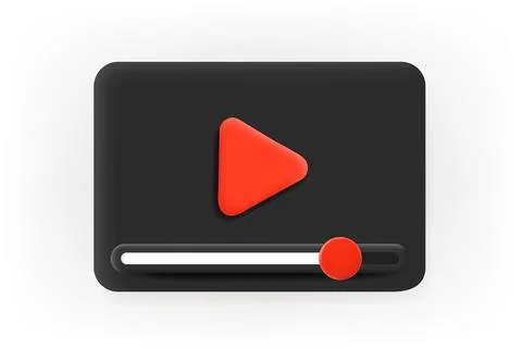 Online video player with play button template with progress bar. Vector 3d .. Stock Illustration