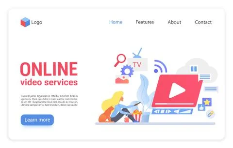 Online video service flat vector landing page template Illustrazione stock