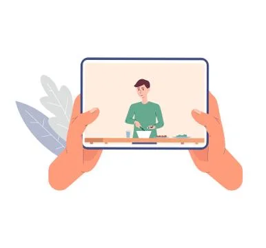 Online video tutorial with cooking recipes a vector flat isolated illustration Stock Illustration