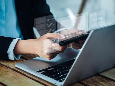 Online video tutorial learning concept. Play button icon on video tutorial .. Stock Photos