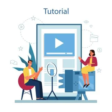 Online video tutorial service or platform. Digital training and distance Stock Illustration