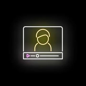Online video tutorial streaming player neon icon Stock Illustration
