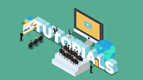 Online Video Tutorials and E-Learning Concept with Isometric Business Peopl.. Stock Footage 337954704