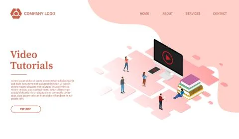 Online video tutorials for cloud education website template or landing homepa Stockillustratie