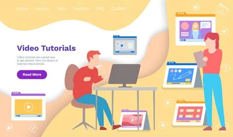 Online video tutorials, e-learning, concept. People work with development of イラスト素材