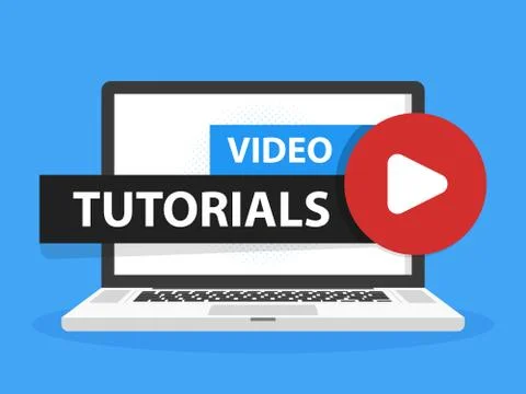 Online video tutorials education button in Laptop notebook computer screen. Play 库存插图