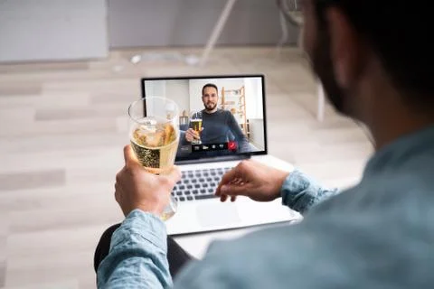 Online Virtual Beer Drinking Party Stock Photos