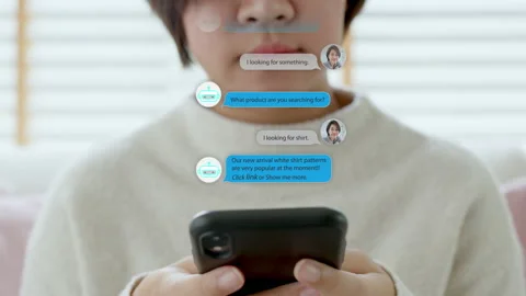 Online virtual chatbot support customer chat e-commerce mobile phone. 動画素材 155033054