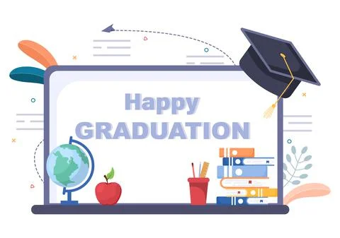 Online Virtual Graduation Day of Students Celebrating Background Vector Illus Stockillustratie
