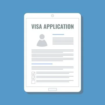 Online visa application on digital tablet screen, flat design Stock Illustration