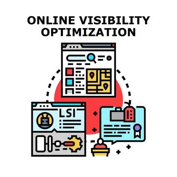 Online visibility optimization process achieving digital marketing success Stock Illustration