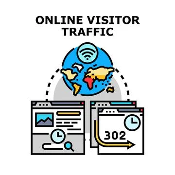 Online visitor traffic analyzing global internet website data Stock Illustration