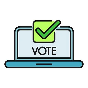 Online voting computer displaying checkmark vote icon Stock-Illustration