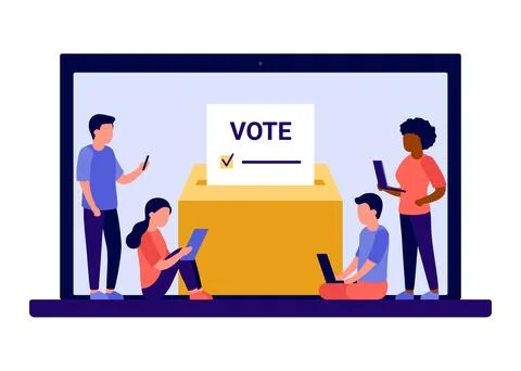 Online voting concept with computer screen, electronic vote campaign on election Stock Illustration