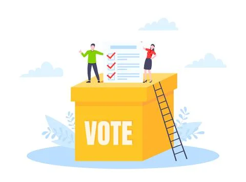 Online voting concept flat style design vector illustration. Tiny people with Stock Illustration