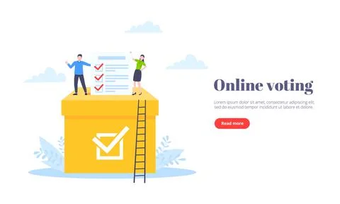 Online voting concept flat style design vector illustration. Tiny people with Stock Illustration