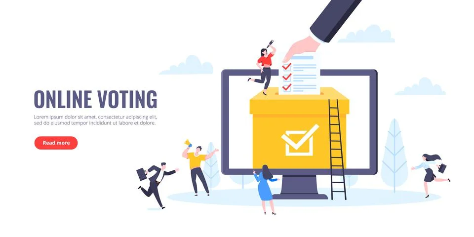 Online voting concept flat style design vector illustration. Tiny people with Stock Illustration