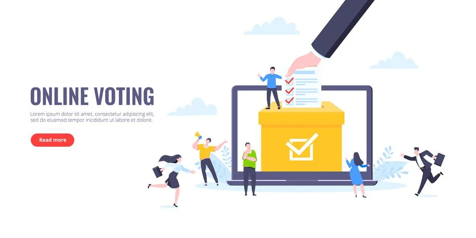 Online voting concept flat style design vector illustration. Tiny people with Stock Illustration